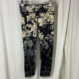 Free People S FP Movement Floral Leggings Mesh Hems 7/8 Purple Black Cream